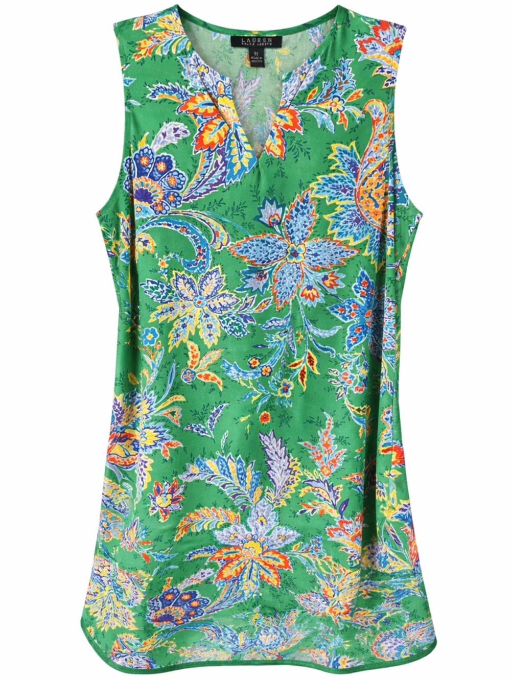 👗LABOR DAY SALE 🔥  Lauren Ralph Lauren Green Floral Sleeveless Tunic Dress Mediu